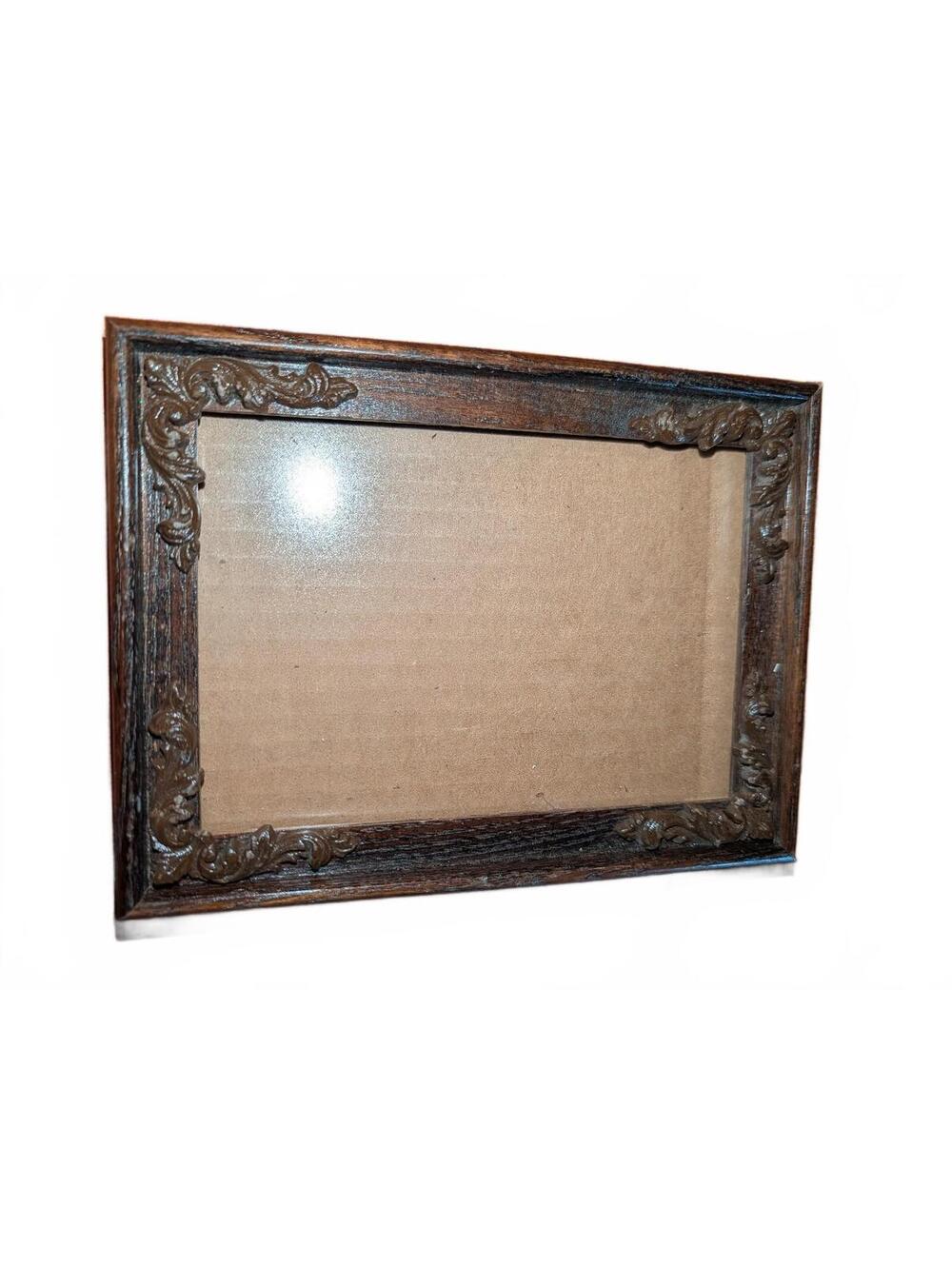 Vintage Ornate Dark Wood Picture Frame with Carved Corners